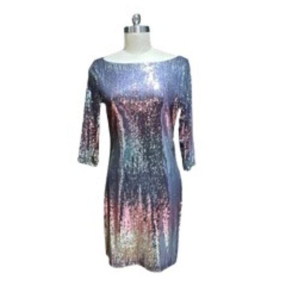Karen Kane Versailles Silver & Pink Stretch Sequin Dress - LNC - Picture 1 of 8